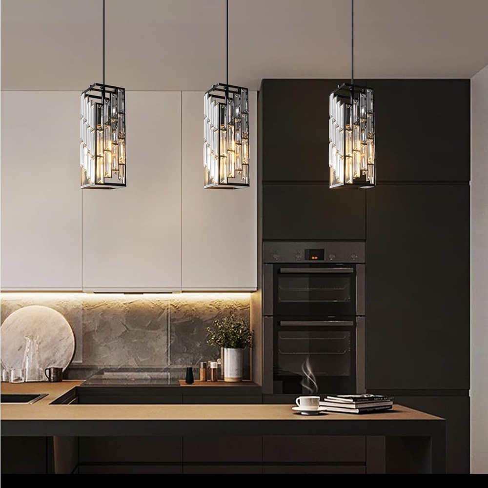 Modern Crystal Pendant Light Set of 3 – Black & Clear Glass